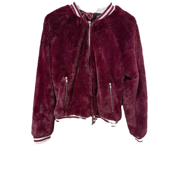 ASHLEY By 26 International Women’s Burgundy Fuzzy Jacket Size Medium - Picture 1 of 7